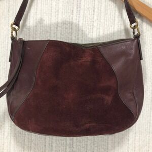 Fossil Burgundy Leather and Suede Mixed Media Shoulder Bag Maroon Hobo Handbag